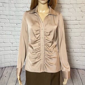 NWT New $245 Elie Tahari Silk Ruched Front Beige Blouse Size 4